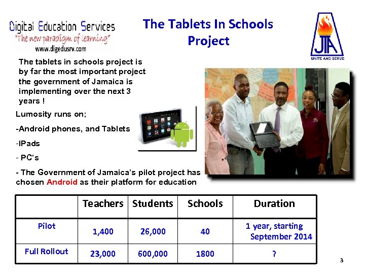 The Tablets In Schools Project The tablets in schools project is by far the