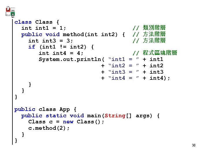 class Class { int 1 = 1; public void method(int 2) { int 3