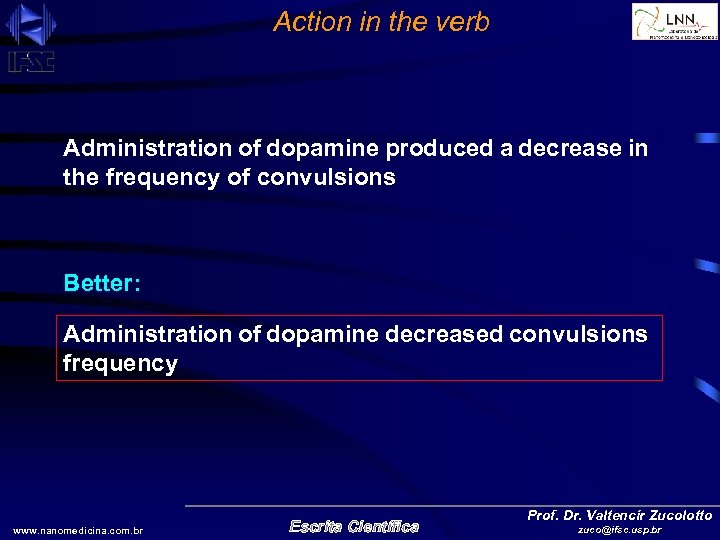 Action in the verb Administration of dopamine produced a decrease in the frequency of