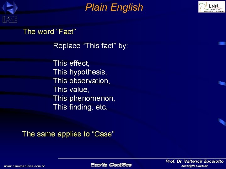 Plain English The word “Fact” Replace “This fact” by: This effect, This hypothesis, This