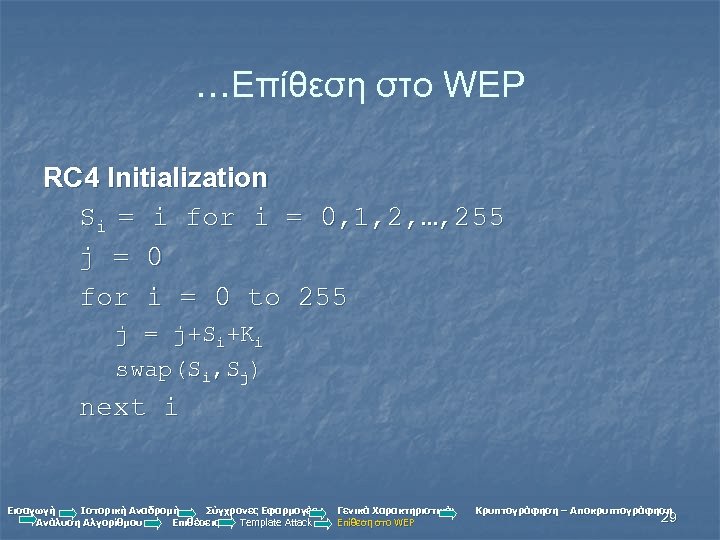…Επίθεση στο WEP RC 4 Initialization Si = i for i = 0, 1,
