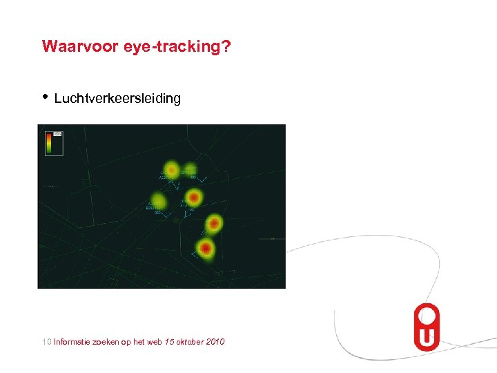 Waarvoor eye-tracking? • Luchtverkeersleiding 10 Informatie zoeken op het web 15 oktober 2010 