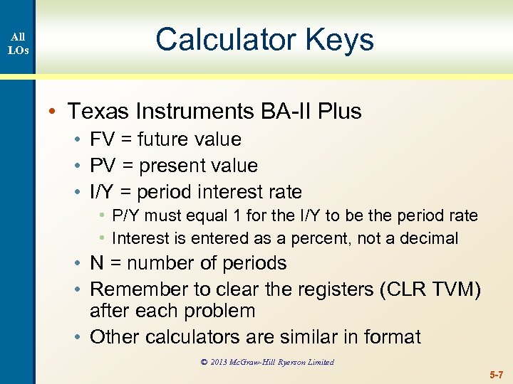 All LOs Calculator Keys • Texas Instruments BA-II Plus • FV = future value