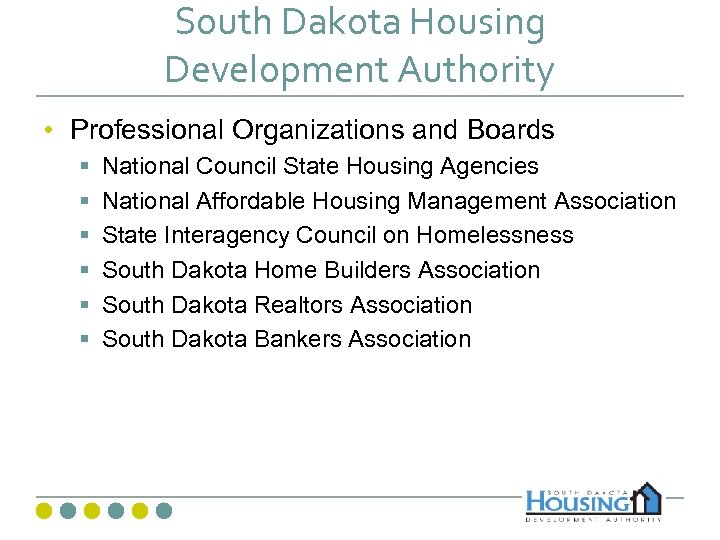 South Dakota Housing Development Authority • Professional Organizations and Boards § § § National