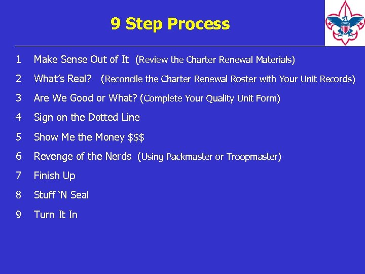 9 Step Process 1 Make Sense Out of It (Review the Charter Renewal Materials)