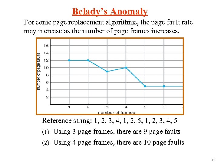 Belady’s Anomaly For some page replacement algorithms, the page fault rate may increase as