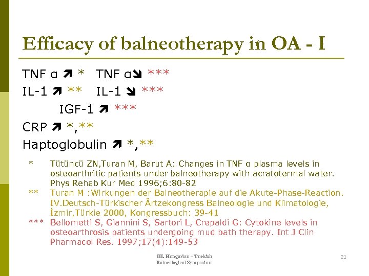 Efficacy of balneotherapy in OA - I TNF α * TNF α *** IL-1