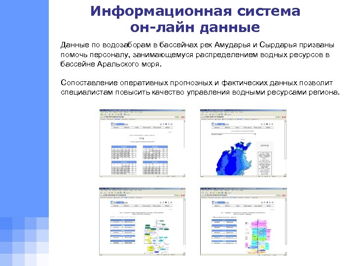 Информационная система он-лайн данные Данные по водозаборам в бассейнах рек Амударья и Сырдарья призваны
