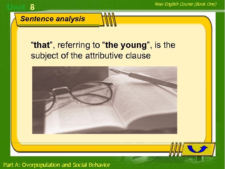 8 New English Course (Book One) Sentence analysis “that”, referring to “the young”, is