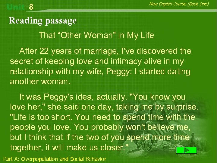 New English Course (Book One) 8 Reading passage That “Other Woman” in My Life
