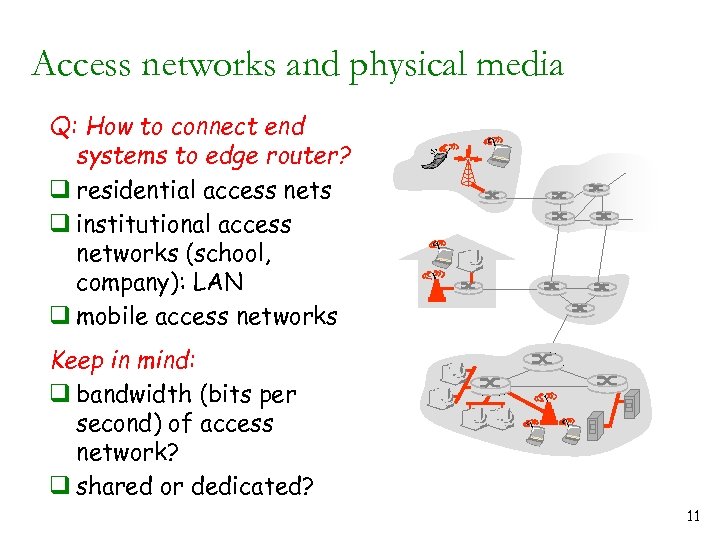 Access networks and physical media Q: How to connect end systems to edge router?