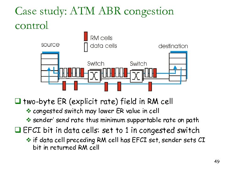 Case study: ATM ABR congestion control q two-byte ER (explicit rate) field in RM