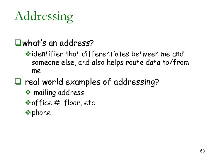 Addressing q what’s an address? videntifier that differentiates between me and someone else, and