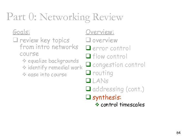 Part 0: Networking Review Goals: q review key topics from intro networks course Overview: