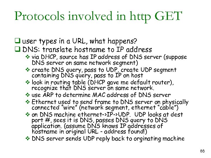 Protocols involved in http GET q user types in a URL, what happens? q