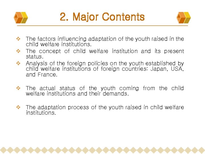 2. Major Contents v The factors influencing adaptation of the youth raised in the