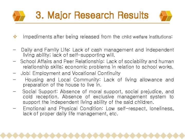 3. Major Research Results v Impediments after being released from the child welfare institutions: