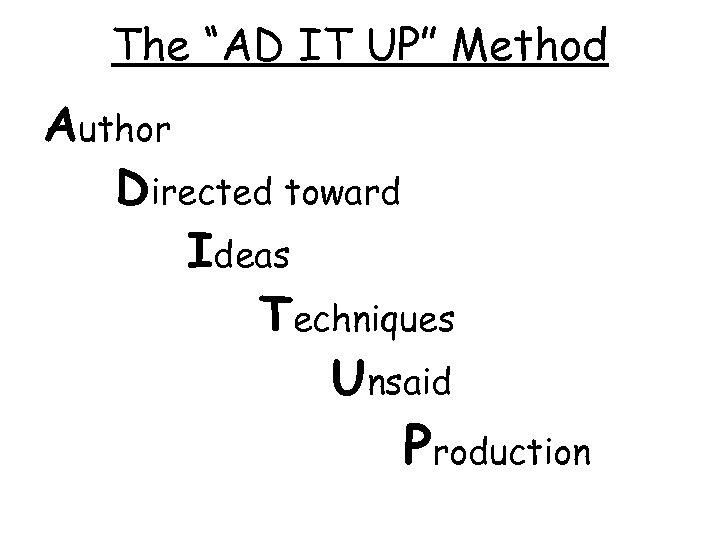The “AD IT UP” Method Author Directed toward Ideas Techniques Unsaid Production 
