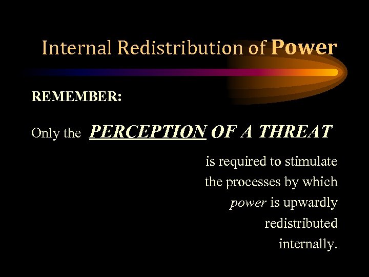 Internal Redistribution of Power REMEMBER: Only the PERCEPTION OF A THREAT is required to