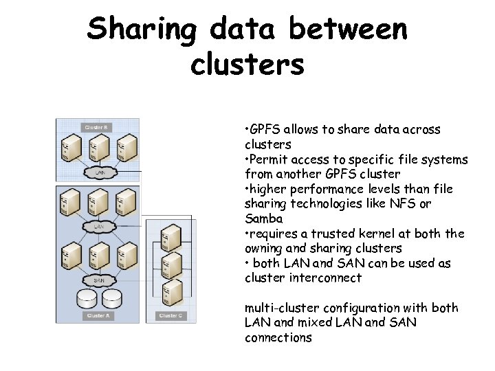 Sharing data between clusters • GPFS allows to share data across clusters • Permit