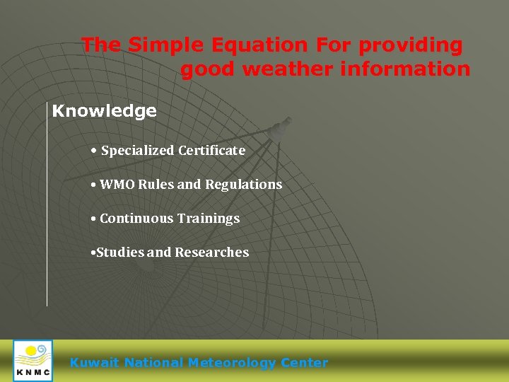 The Simple Equation For providing good weather information Knowledge • Specialized Certificate • WMO