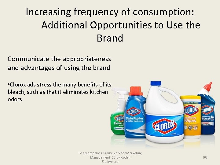 Increasing frequency of consumption: Additional Opportunities to Use the Brand Communicate the appropriateness and