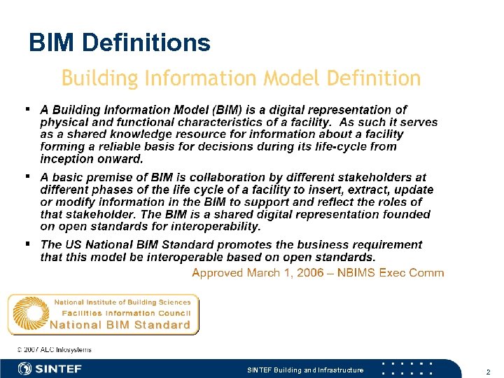 BIM Definitions SINTEF Building and Infrastructure 2 