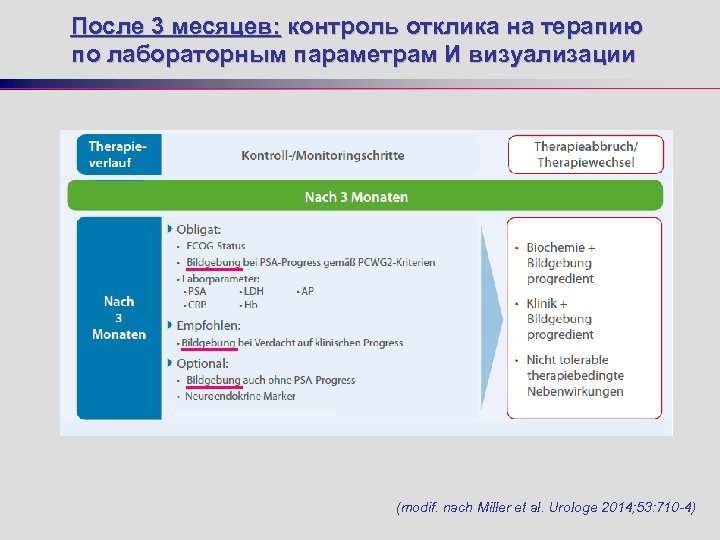После 3 месяцев: контроль отклика на терапию по лабораторным параметрам И визуализации (modif. nach