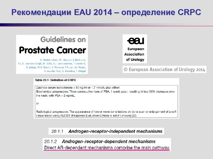 Рекомендации EAU 2014 – определение CRPC 