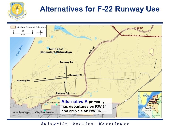 Alternatives for F-22 Runway Use Alternative A primarily has departures on RW 34 and
