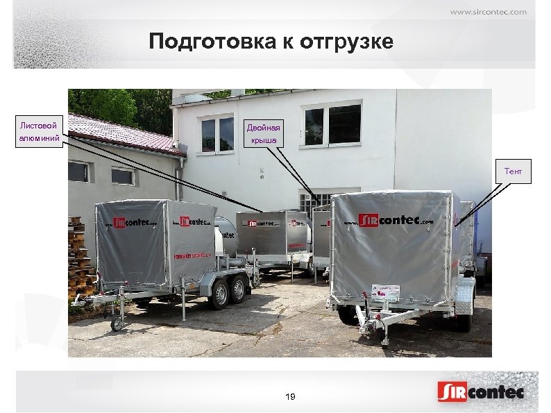 Подготовка к отгрузке Листовой алюминий Двойная крыша Тент 19 