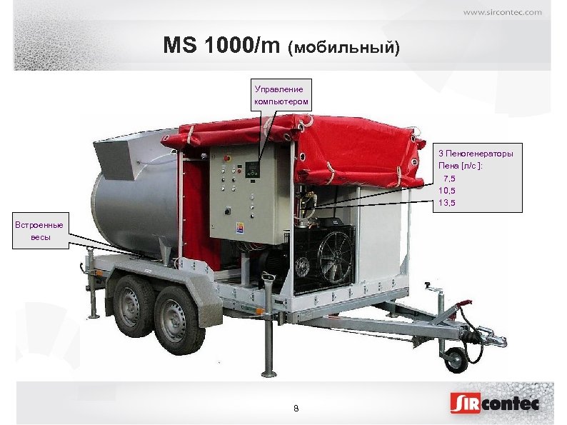 MS 1000/m (мобильный) Управление компьютером 3 Пеногенераторы Пена [л/с ]: 7, 5 10, 5