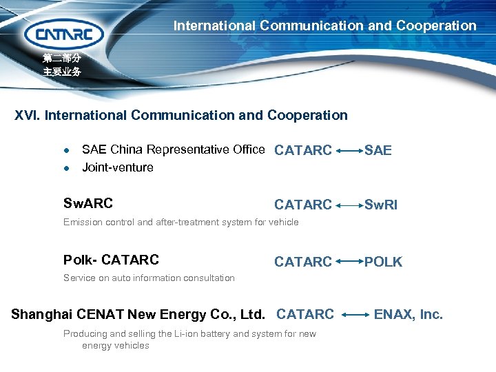 International Communication and Cooperation 第二部分 主要业务 XVI. International Communication and Cooperation l l SAE