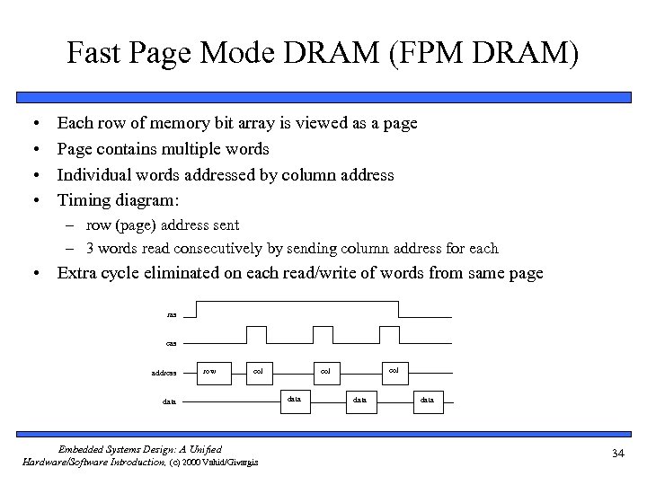 Fast Page Mode DRAM (FPM DRAM) • • Each row of memory bit array