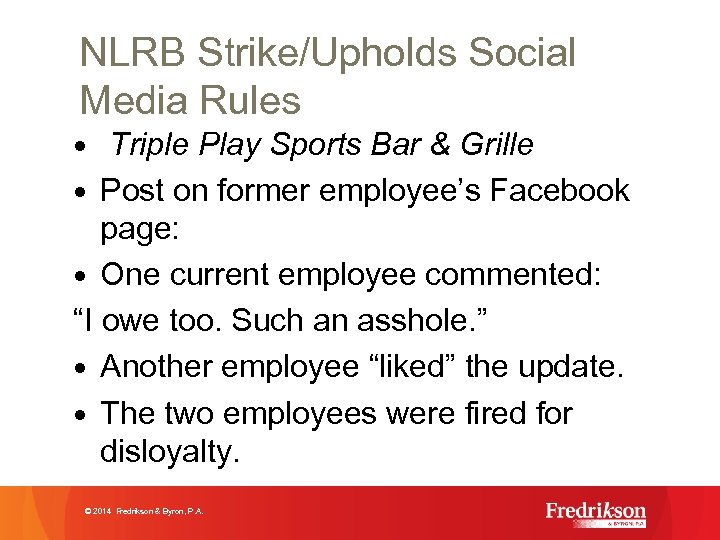 NLRB Strike/Upholds Social Media Rules • Triple Play Sports Bar & Grille • Post