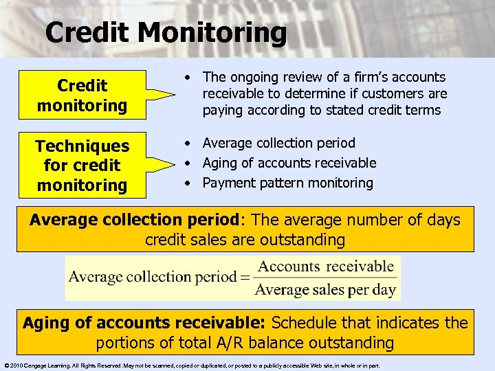 Credit Monitoring Credit monitoring • The ongoing review of a firm’s accounts receivable to