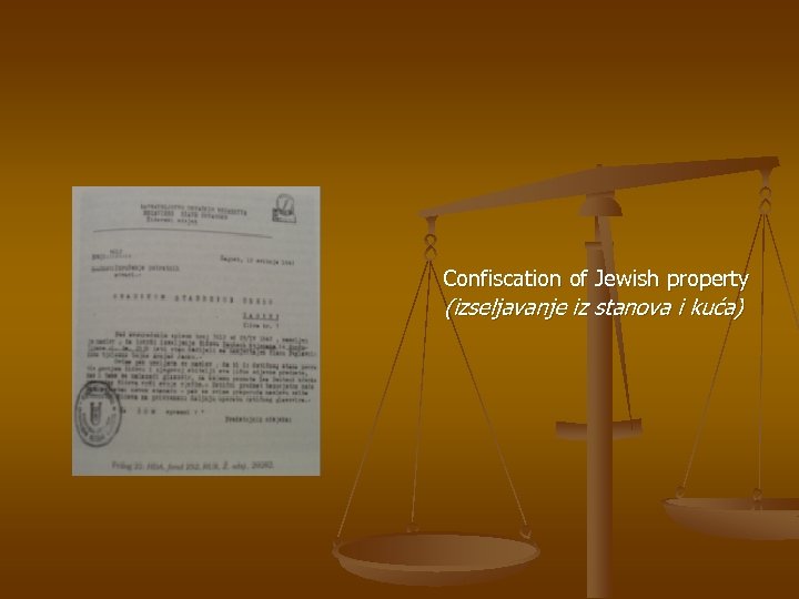 Confiscation of Jewish property (izseljavanje iz stanova i kuća) 