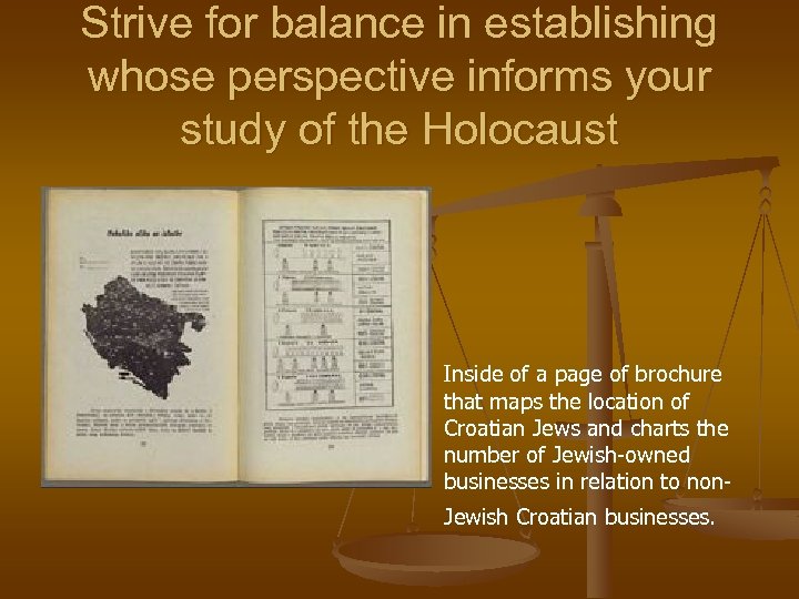 Strive for balance in establishing whose perspective informs your study of the Holocaust Inside