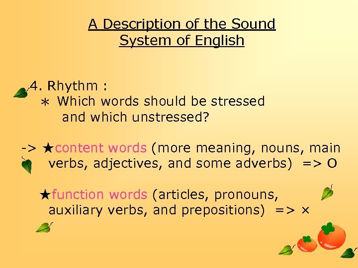 A Description of the Sound System of English 4. Rhythm : ＊ Which words