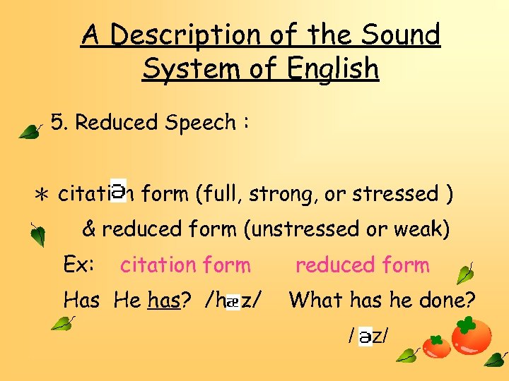 A Description of the Sound System of English 5. Reduced Speech : ＊ citation