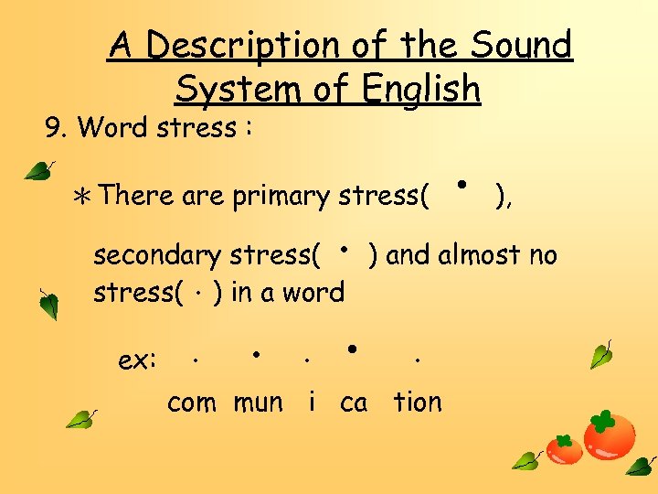 A Description of the Sound System of English 9. Word stress : ＊There are