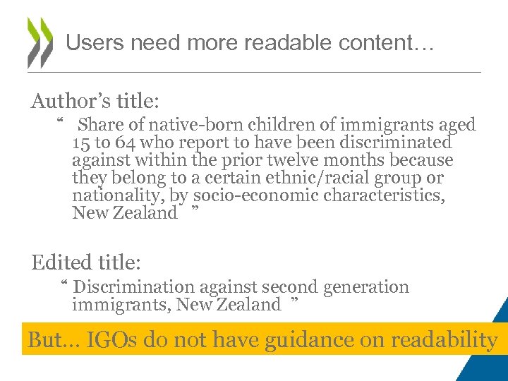 Users need more readable content… Author’s title: “ Share of native-born children of immigrants