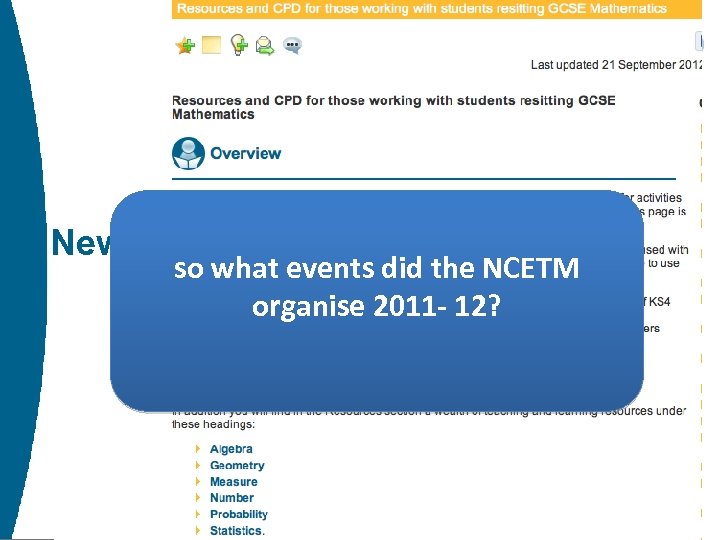 New… so what events did the NCETM organise 2011 - 12? 