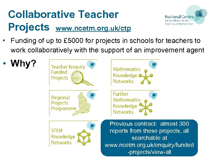 Collaborative Teacher Projects www. ncetm. org. uk/ctp • Funding of up to £ 5000