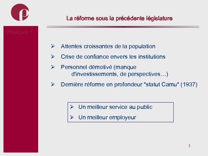 La réforme sous la précédente législature Pourquoi ? Subtitel Ø Attentes croissantes de la