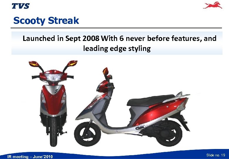 Scooty Streak Launched in Sept 2008 With 6 never before features, and leading edge