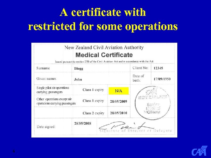 A certificate with restricted for some operations N/A 6 