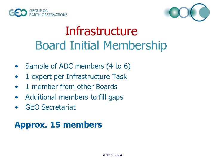 Infrastructure Board Initial Membership • • • Sample of ADC members (4 to 6)