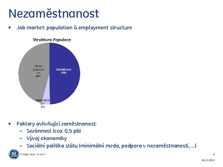 Nezaměstnanost • Job market: population & employment structure • Faktory ovlivňující zaměstnanost: – Sezónnost