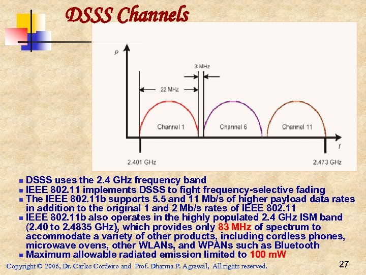 DSSS Channels DSSS uses the 2. 4 GHz frequency band n IEEE 802. 11